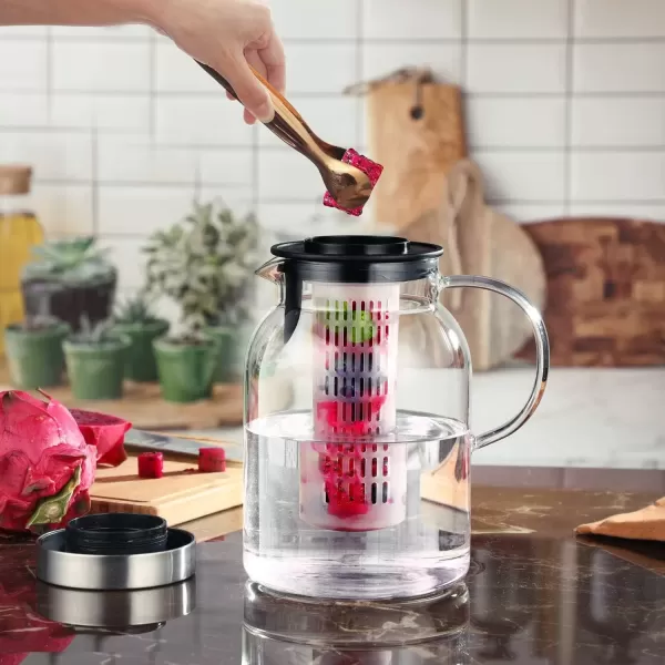 imageGlass Fruit Infuser Water Pitcher with Removable Lid High Heat Resistance Infusion Pitcher for HotCold Water FlavorInfused Beverage ampamp Iced Tea  2 Qt