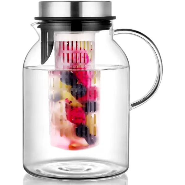 imageGlass Fruit Infuser Water Pitcher with Removable Lid High Heat Resistance Infusion Pitcher for HotCold Water FlavorInfused Beverage ampamp Iced Tea  2 Qt