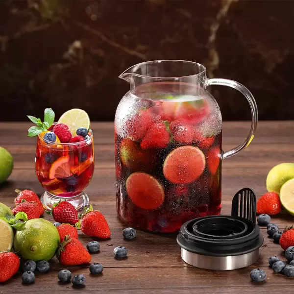imageGlass Fruit Infuser Water Pitcher with Removable Lid High Heat Resistance Infusion Pitcher for HotCold Water FlavorInfused Beverage ampamp Iced Tea  2 Qt