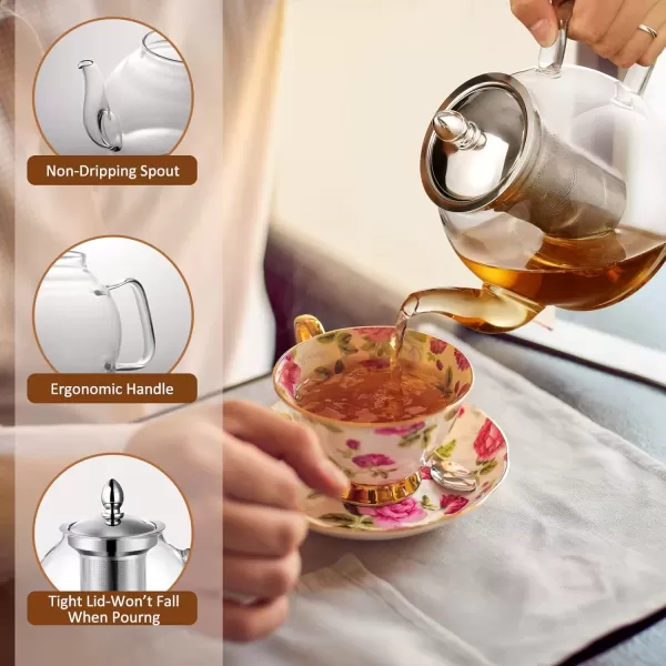 imageHIWARE 1000ml Glass Teapot with Removable Infuser Stovetop Safe Tea Kettle Blooming and Loose Leaf Tea Maker Set33 oz