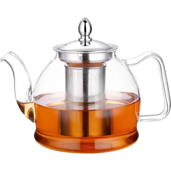 imageHIWARE 1000ml Glass Teapot with Removable Infuser Stovetop Safe Tea Kettle Blooming and Loose Leaf Tea Maker Set33 oz