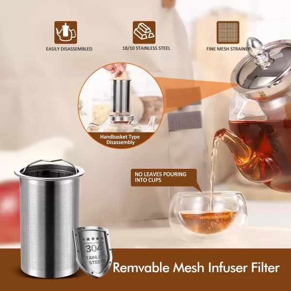 imageHIWARE 1000ml Glass Teapot with Removable Infuser Stovetop Safe Tea Kettle Blooming and Loose Leaf Tea Maker Set33 oz