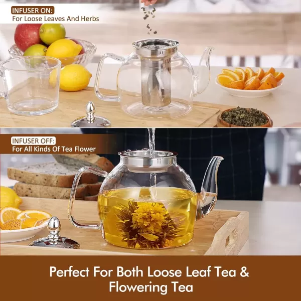 imageHIWARE 1000ml Glass Teapot with Removable Infuser Stovetop Safe Tea Kettle Blooming and Loose Leaf Tea Maker Set33 oz