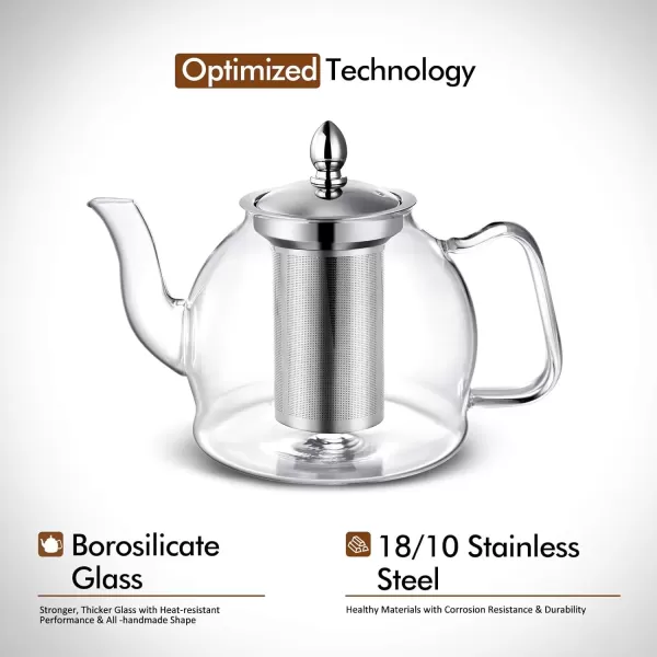 imageHIWARE 1000ml Glass Teapot with Removable Infuser Stovetop Safe Tea Kettle Blooming and Loose Leaf Tea Maker Set33 oz