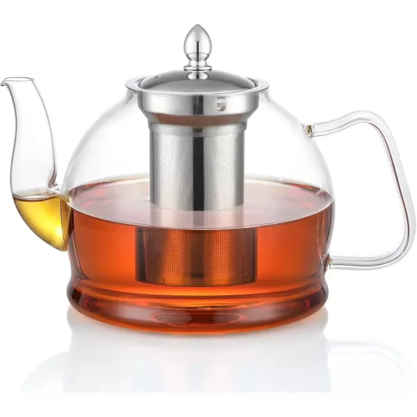imageHIWARE 1000ml Glass Teapot with Removable Infuser Stovetop Safe Tea Kettle Blooming and Loose Leaf Tea Maker Set50 oz