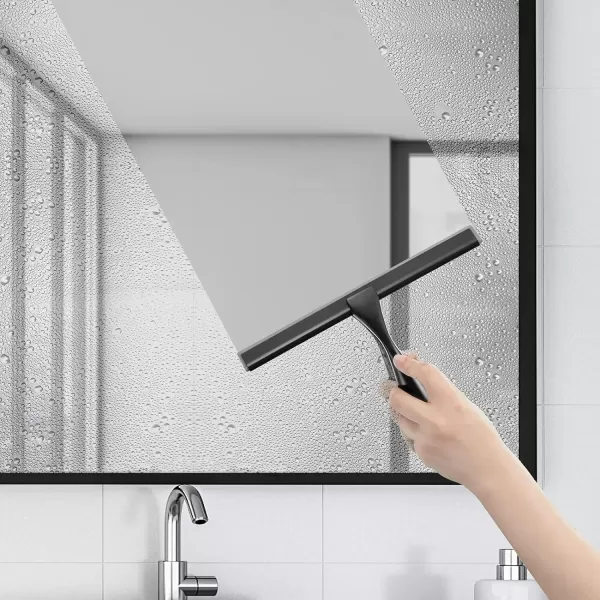 imageHIWARE AllPurpose Shower Squeegee for Shower Doors Bathroom Window and Car Glass  Stainless Steel 10 InchesBlack