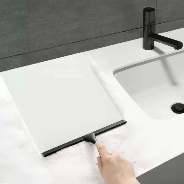 imageHIWARE AllPurpose Shower Squeegee for Shower Doors Bathroom Window and Car Glass  Stainless Steel 10 InchesBlack