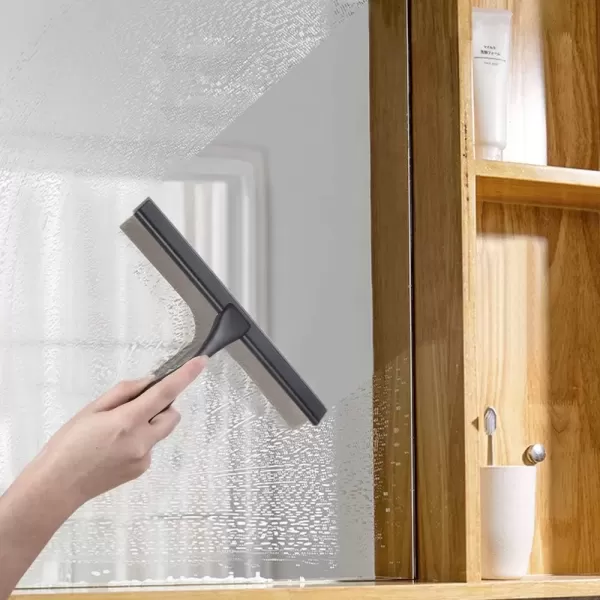 imageHIWARE AllPurpose Shower Squeegee for Shower Doors Bathroom Window and Car Glass  Stainless Steel 10 InchesBlack