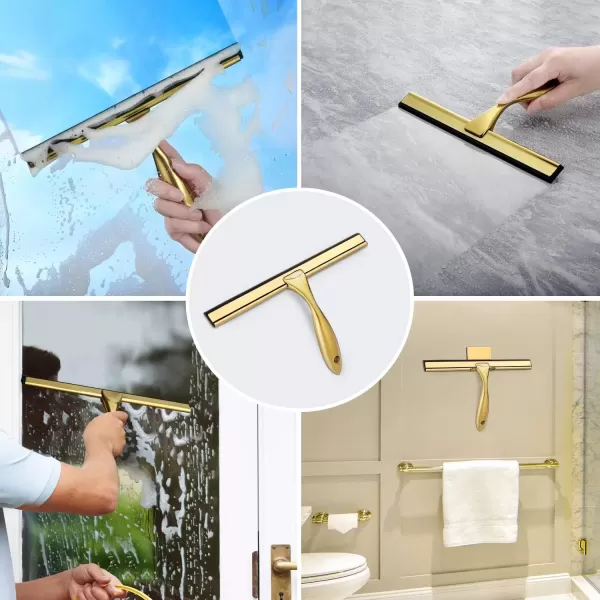 imageHIWARE AllPurpose Shower Squeegee for Shower Doors Bathroom Window and Car Glass  Stainless Steel 10 InchesBrass