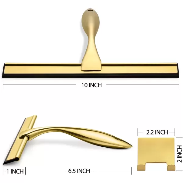 imageHIWARE AllPurpose Shower Squeegee for Shower Doors Bathroom Window and Car Glass  Stainless Steel 10 InchesBrass