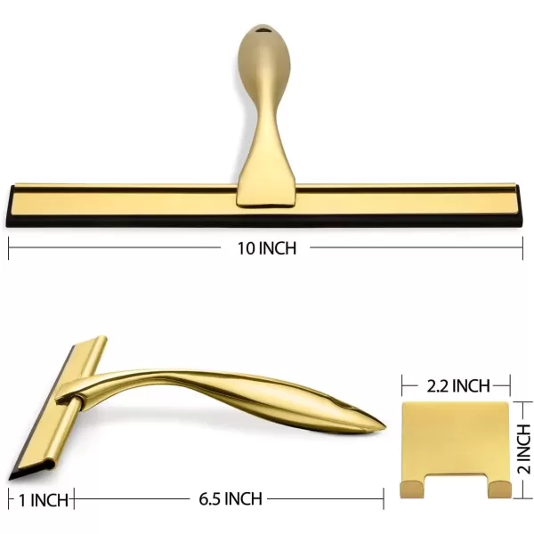 imageHIWARE AllPurpose Shower Squeegee for Shower Doors Bathroom Window and Car Glass  Stainless Steel 10 InchesBrass