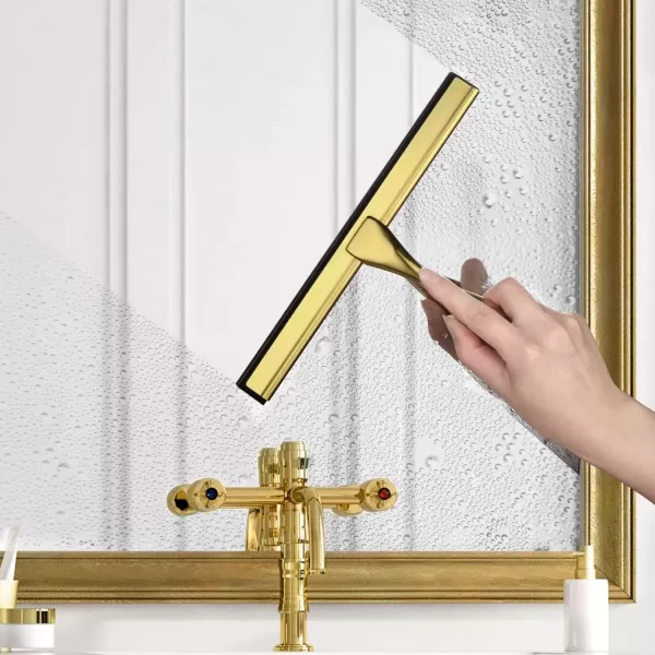 imageHIWARE AllPurpose Shower Squeegee for Shower Doors Bathroom Window and Car Glass  Stainless Steel 10 InchesBrass
