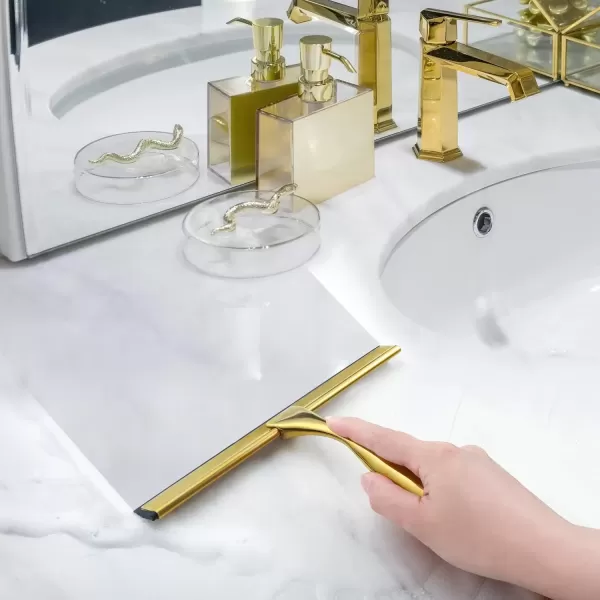 imageHIWARE AllPurpose Shower Squeegee for Shower Doors Bathroom Window and Car Glass  Stainless Steel 10 InchesBrass