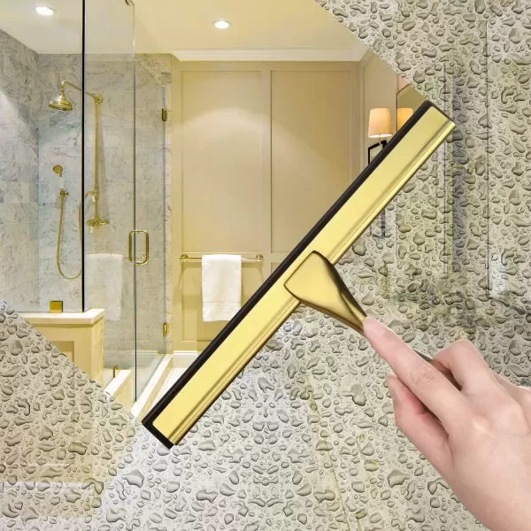 imageHIWARE AllPurpose Shower Squeegee for Shower Doors Bathroom Window and Car Glass  Stainless Steel 10 InchesBrass