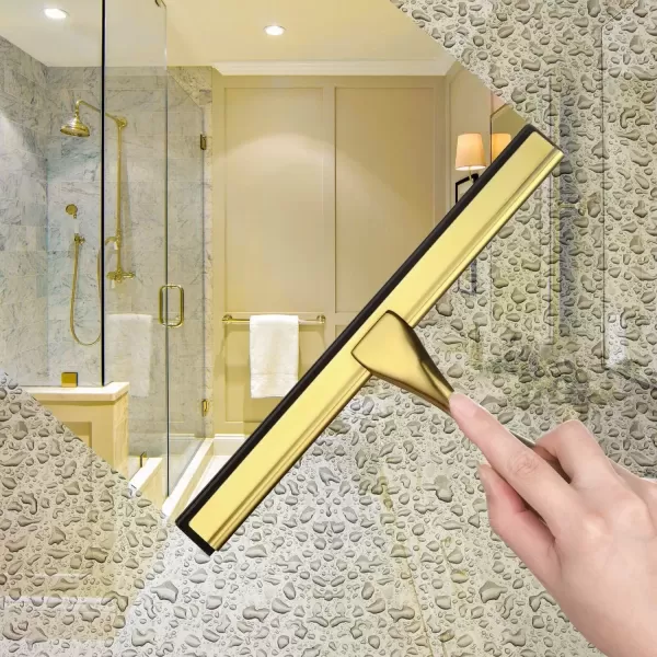 imageHIWARE AllPurpose Shower Squeegee for Shower Doors Bathroom Window and Car Glass  Stainless Steel 10 InchesBrass