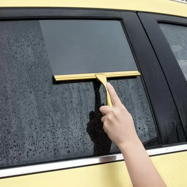 imageHIWARE AllPurpose Shower Squeegee for Shower Doors Bathroom Window and Car Glass  Stainless Steel 10 InchesBrass