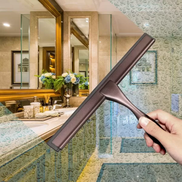 imageHIWARE AllPurpose Shower Squeegee for Shower Doors Bathroom Window and Car Glass  Stainless Steel 10 InchesBronze