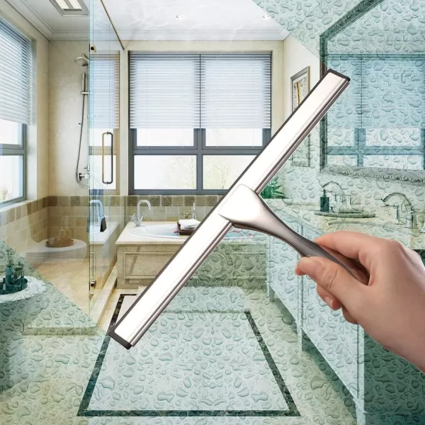 imageHIWARE AllPurpose Shower Squeegee for Shower Doors Bathroom Window and Car Glass  Stainless Steel 10 InchesSilver