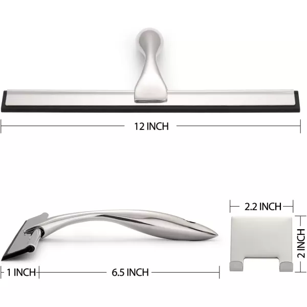 imageHIWARE AllPurpose Shower Squeegee for Shower Doors Bathroom Window and Car Glass  Stainless Steel 10 InchesSilver