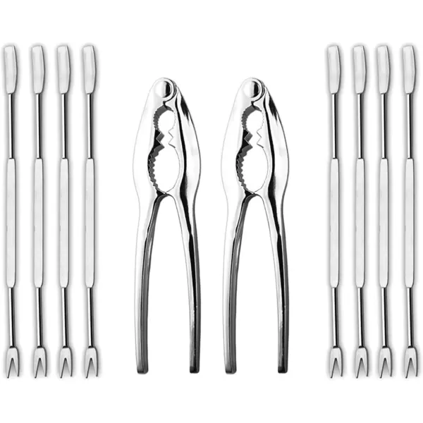 imageHIWARE Lobster Crackers and Picks Set 10Piece Crab Leg Cracker Tools  Stainless Steel Seafood Crackers ampamp Forks Nut Cracker Set  Dishwasher Safe