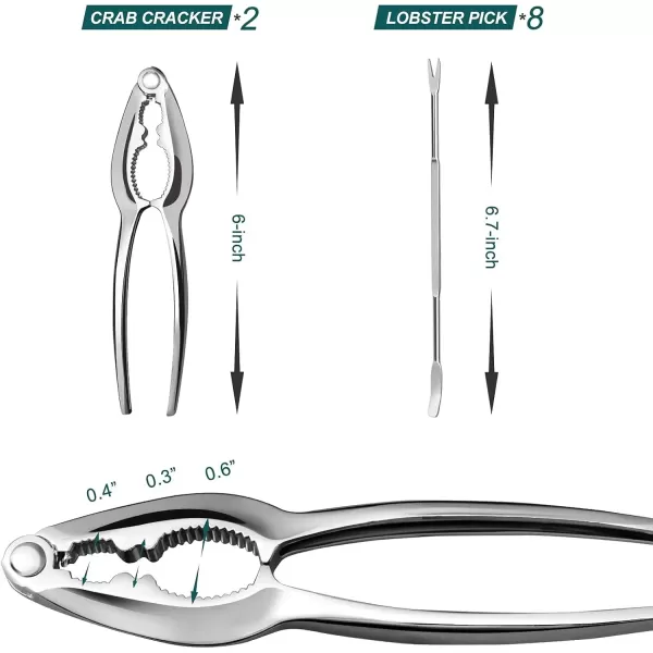 imageHIWARE Lobster Crackers and Picks Set 10Piece Crab Leg Cracker Tools  Stainless Steel Seafood Crackers ampamp Forks Nut Cracker Set  Dishwasher Safe