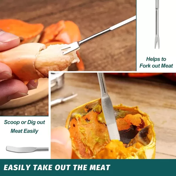 imageHIWARE Lobster Crackers and Picks Set 10Piece Crab Leg Cracker Tools  Stainless Steel Seafood Crackers ampamp Forks Nut Cracker Set  Dishwasher Safe
