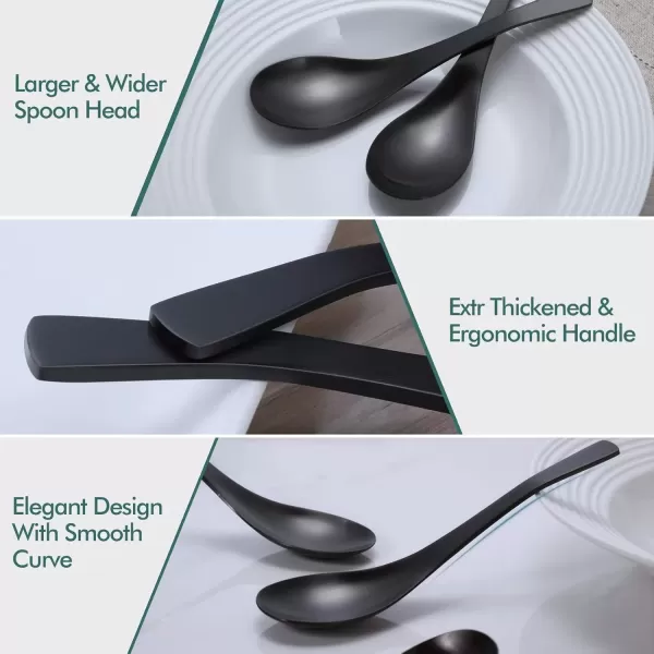 imageHIWARE Thick Heavyweight Soup Spoons High Grade Stainless Steel Soup Spoons Table Spoons Set of 6Black