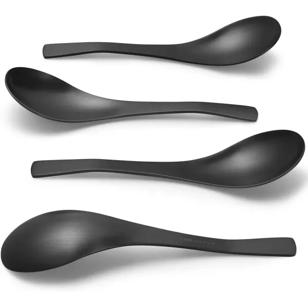imageHIWARE Thick Heavyweight Soup Spoons High Grade Stainless Steel Soup Spoons Table Spoons Set of 6Black