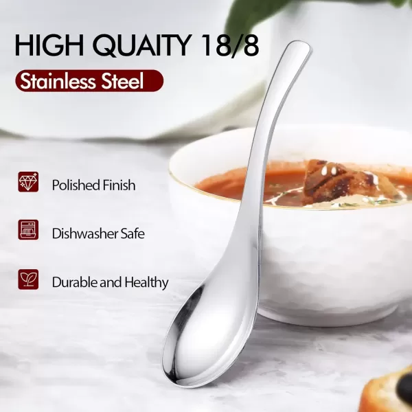 imageHIWARE Thick Heavyweight Soup Spoons High Grade Stainless Steel Soup Spoons Table Spoons Set of 6Silver