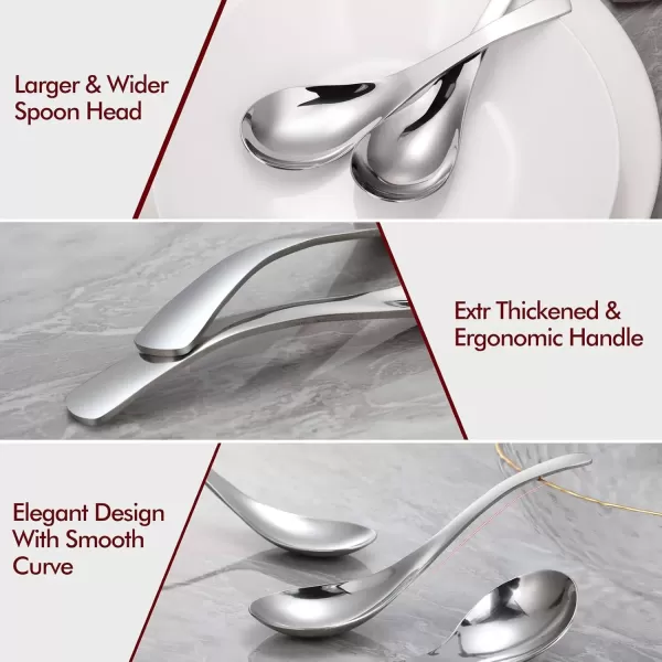 imageHIWARE Thick Heavyweight Soup Spoons High Grade Stainless Steel Soup Spoons Table Spoons Set of 6Silver