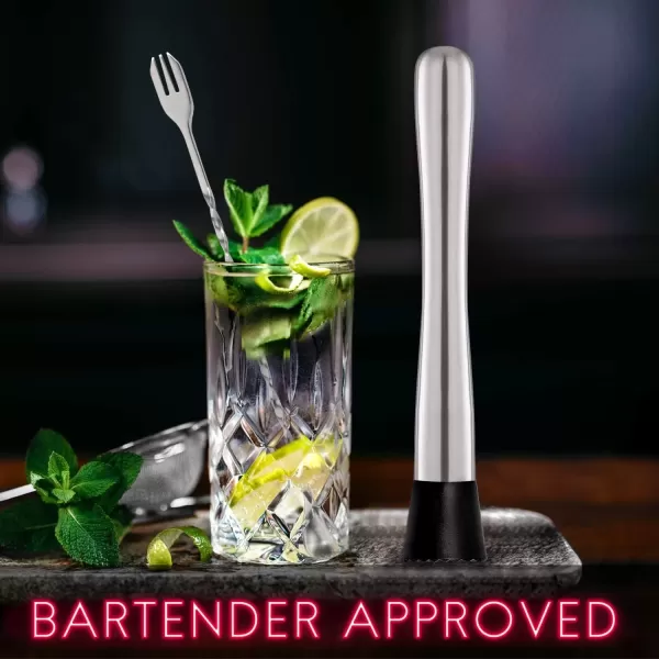 imageHiware 10 Inch Stainless Steel Cocktail Muddler and Mixing Spoon Home Bar Tool Set  Create Delicious Mojitos and Other Fruit Based Drinks