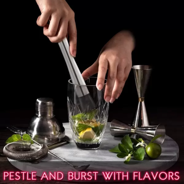 imageHiware 10 Inch Stainless Steel Cocktail Muddler and Mixing Spoon Home Bar Tool Set  Create Delicious Mojitos and Other Fruit Based Drinks