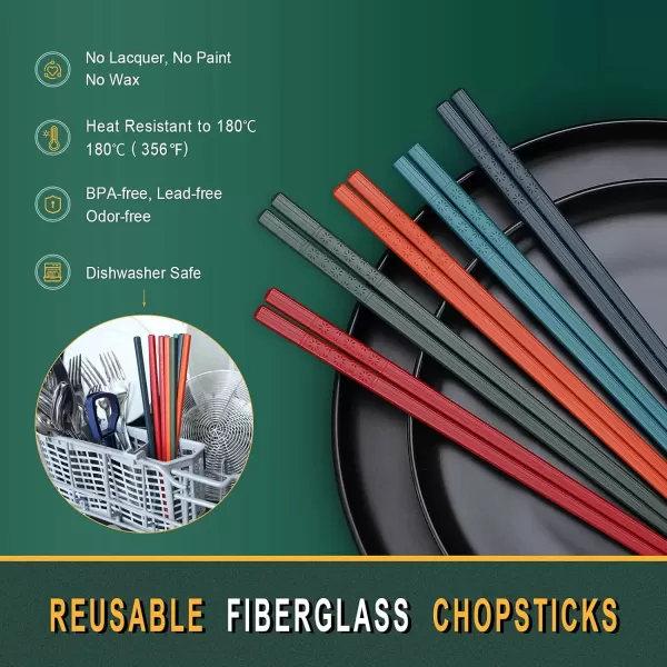 imageHiware 10 Pairs Reusable Chopsticks Dishwasher Safe NonSlip Chop Sticks Set Japanese Style 95 Inch