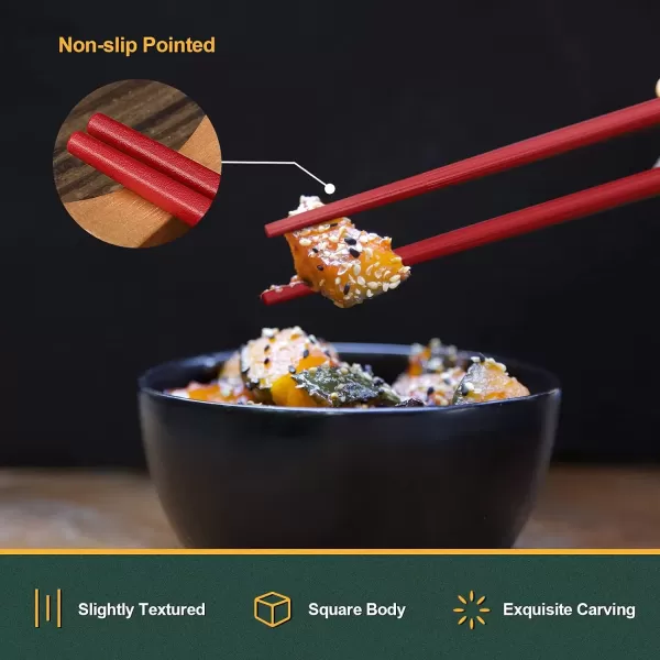 imageHiware 10 Pairs Reusable Chopsticks Dishwasher Safe NonSlip Chop Sticks Set Japanese Style 95 Inch