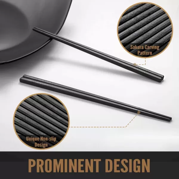 imageHiware 10Pair Reusable Fiberglass Chopsticks NonSlip Chop Sticks Set Japanese Style Dishwasher Safe 95InchBlack