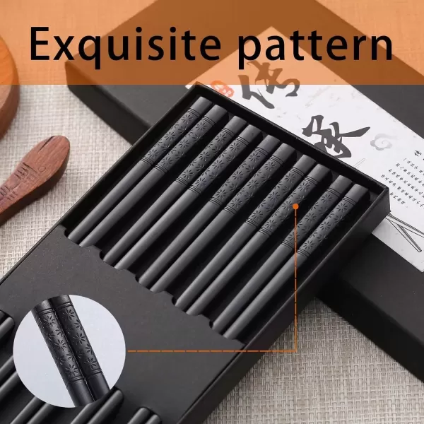 imageHiware 10Pair Reusable Fiberglass Chopsticks NonSlip Chop Sticks Set Japanese Style Dishwasher Safe 95InchBlack