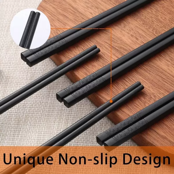 imageHiware 10Pair Reusable Fiberglass Chopsticks NonSlip Chop Sticks Set Japanese Style Dishwasher Safe 95InchBlack
