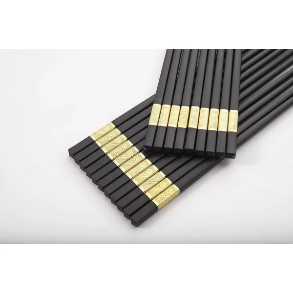 imageHiware 10Pair Reusable Fiberglass Chopsticks NonSlip Chop Sticks Set Japanese Style Dishwasher Safe 95InchGold