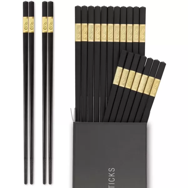 imageHiware 10Pair Reusable Fiberglass Chopsticks NonSlip Chop Sticks Set Japanese Style Dishwasher Safe 95InchGold