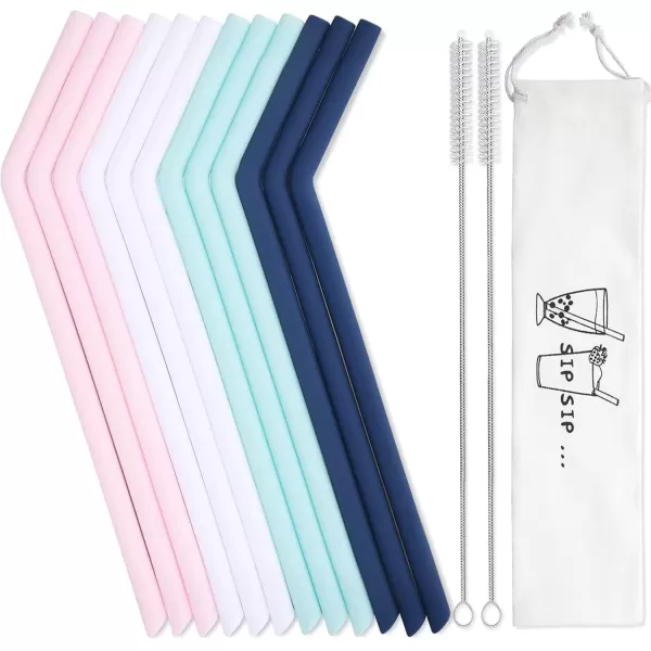 imageHiware 12 Pcs Reusable Silicone Drinking Straws with Travel Case  Long Drinking Straws for 30 oz and 20 oz Tumblers 2 Cleaning Brushes