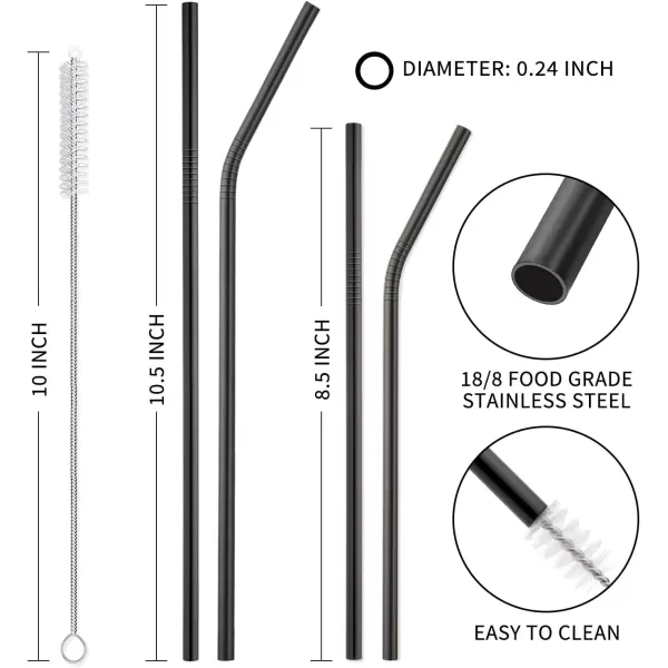imageHiware 12Pack Gold Stainless Steel Straws Reusable with Case  Metal Drinking Straws for 30oz ampamp 20oz Tumblers Dishwasher Safe 2 Brushes IncludedBlack