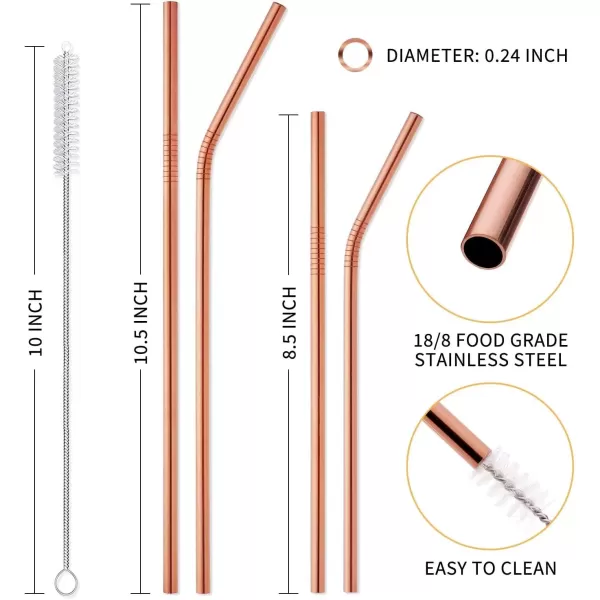 imageHiware 12Pack Gold Stainless Steel Straws Reusable with Case  Metal Drinking Straws for 30oz ampamp 20oz Tumblers Dishwasher Safe 2 Brushes IncludedRose Gold