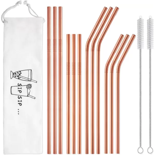 imageHiware 12Pack Gold Stainless Steel Straws Reusable with Case  Metal Drinking Straws for 30oz ampamp 20oz Tumblers Dishwasher Safe 2 Brushes IncludedRose Gold