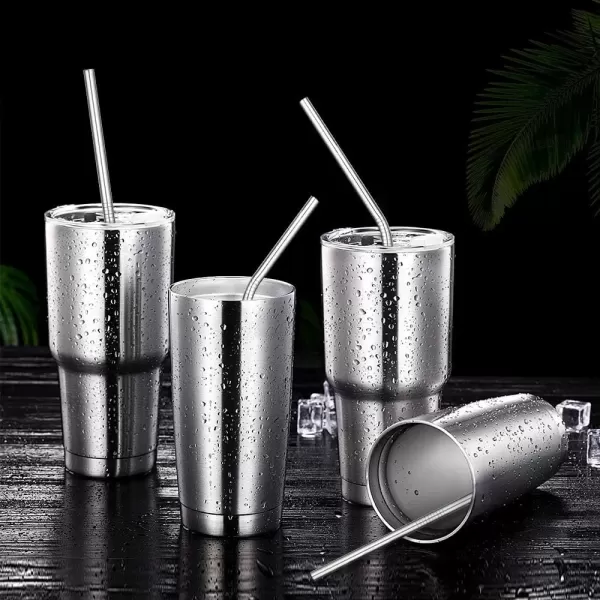 imageHiware 12Pack Gold Stainless Steel Straws Reusable with Case  Metal Drinking Straws for 30oz ampamp 20oz Tumblers Dishwasher Safe 2 Brushes IncludedSilver