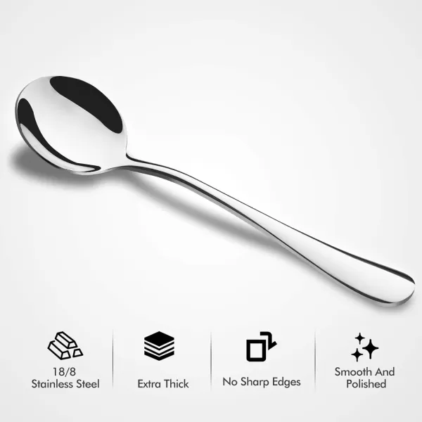 imageHiware 12Piece Soup Spoons Round Stainless Steel Bouillon Spoons