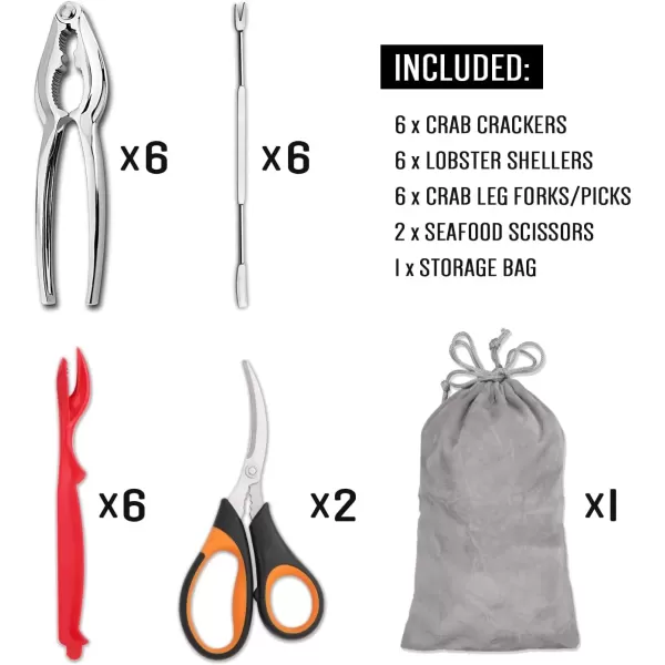 imageHiware 20piece Seafood Tools Set includes 6 Crab Crackers 6 Lobster Shellers 6 Crab Leg ForksPicks and 2 Seafood Scissors ampamp Storage Bag  Nut Cracker Set