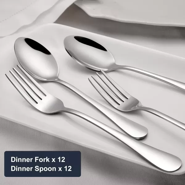 imageHiware 24piece Forks and Spoons Silverware Set Food Grade Stainless Steel Flatware Cutlery Set for Home Kitchen and Restaurant Mirror Polished Dishwasher Safe24
