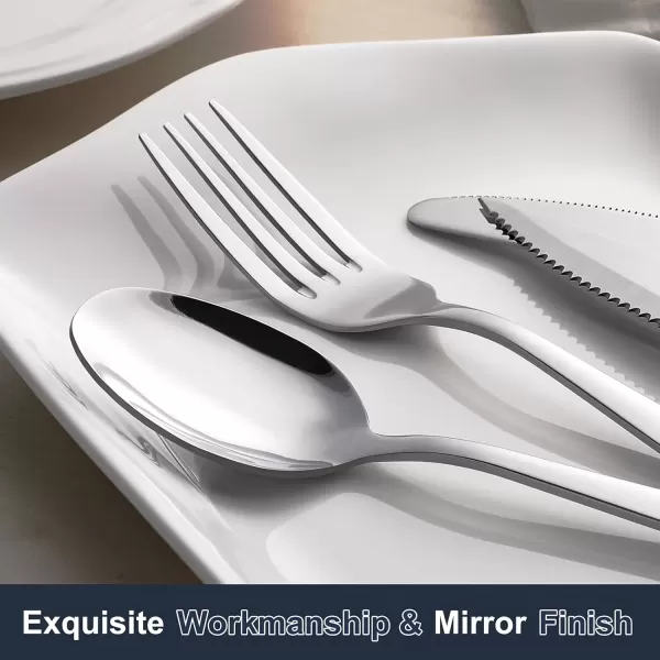 imageHiware 24piece Forks and Spoons Silverware Set Food Grade Stainless Steel Flatware Cutlery Set for Home Kitchen and Restaurant Mirror Polished Dishwasher Safe24
