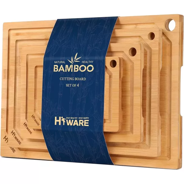 imageHiware 4Piece Extra Large Bamboo Cutting Boards Set for Kitchen Heavy Duty Cutting Board with Juice Groove Bamboo Chopping Board Set for Meat Vegetables  Pre OiledNatural