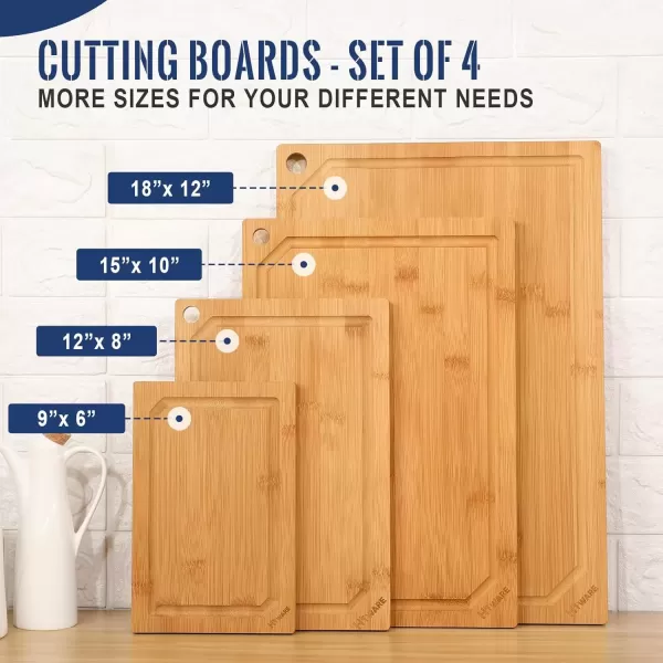 imageHiware 4Piece Extra Large Bamboo Cutting Boards Set for Kitchen Heavy Duty Cutting Board with Juice Groove Bamboo Chopping Board Set for Meat Vegetables  Pre OiledNatural